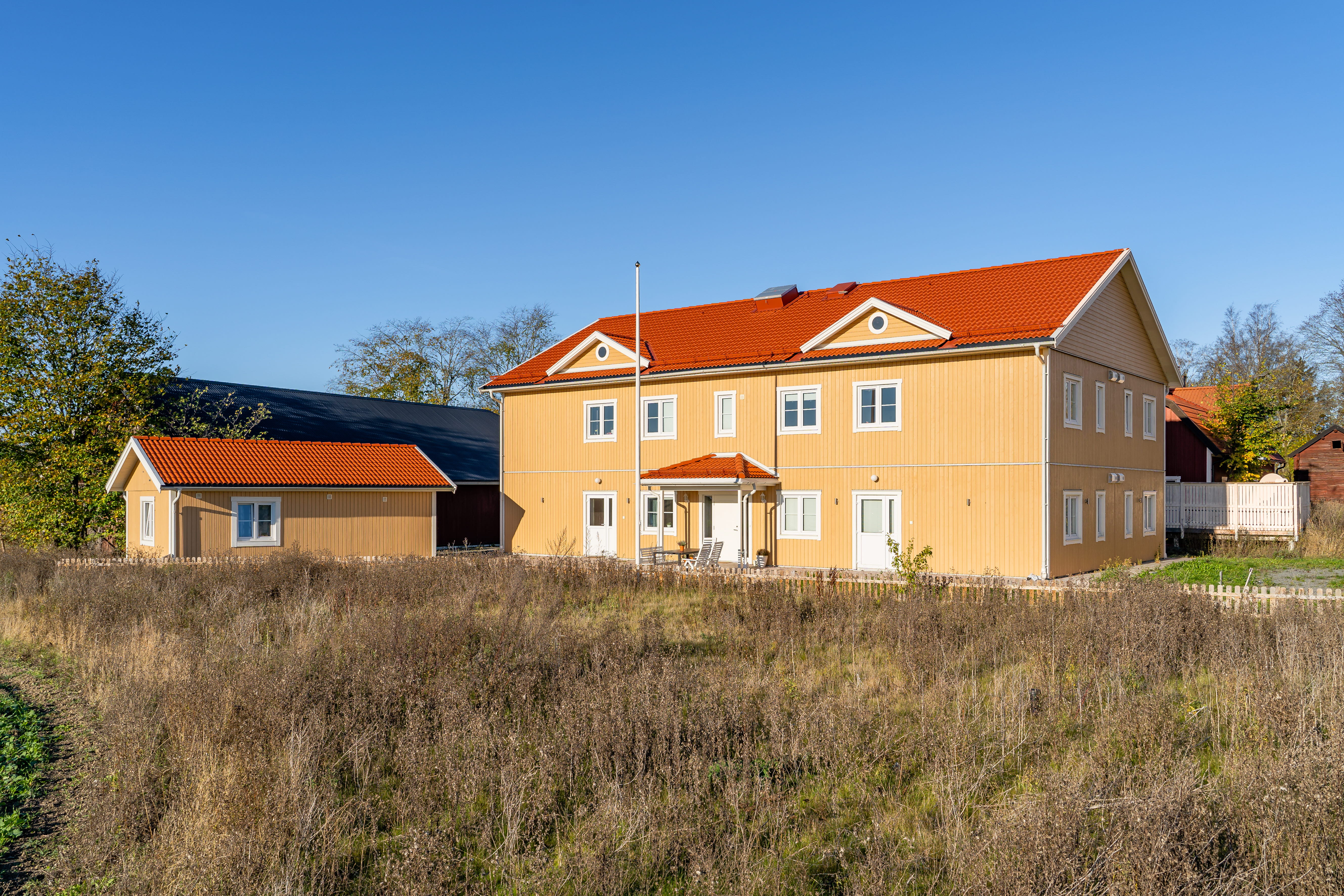 A house with a grass field