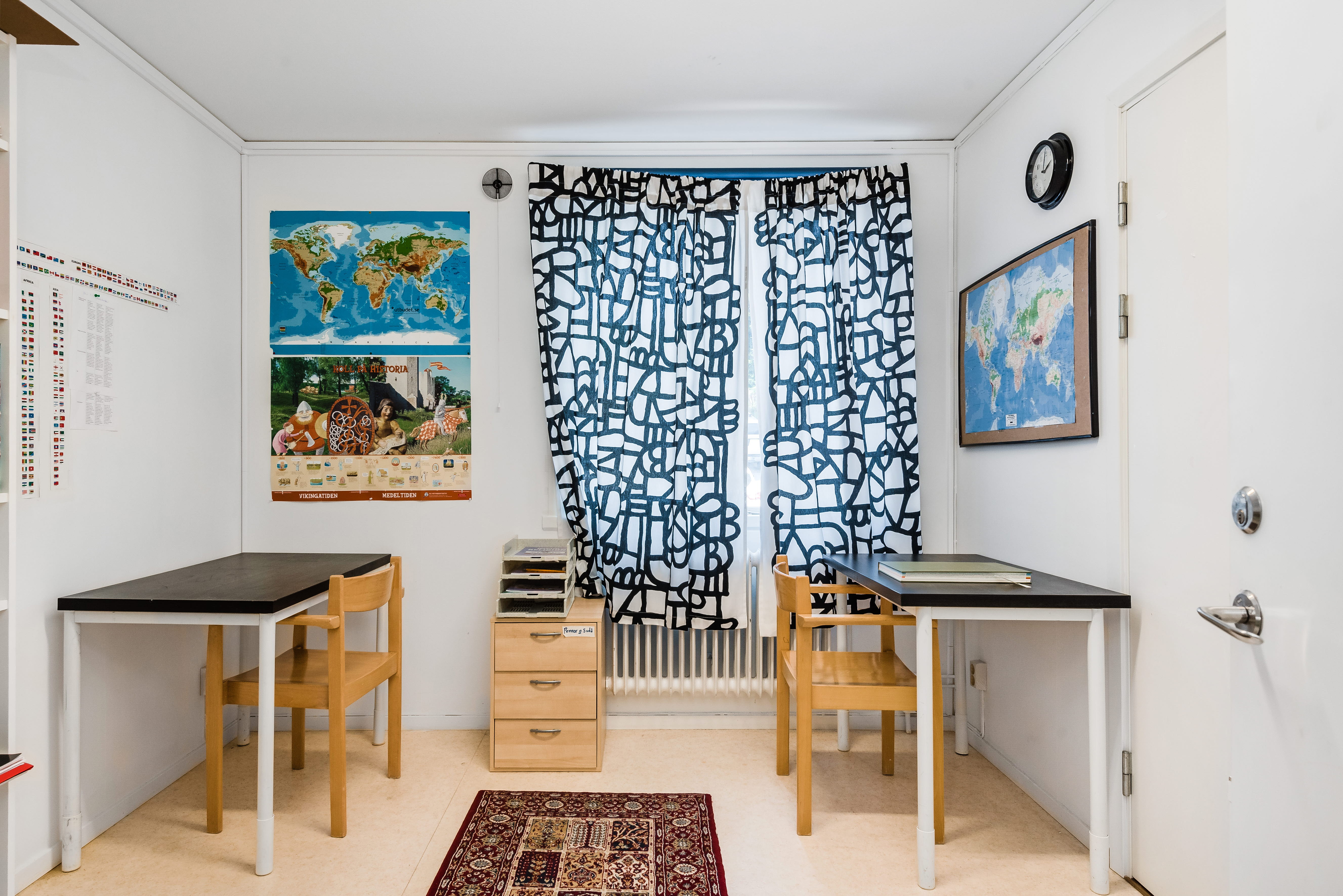 A room filled with furniture and a rug