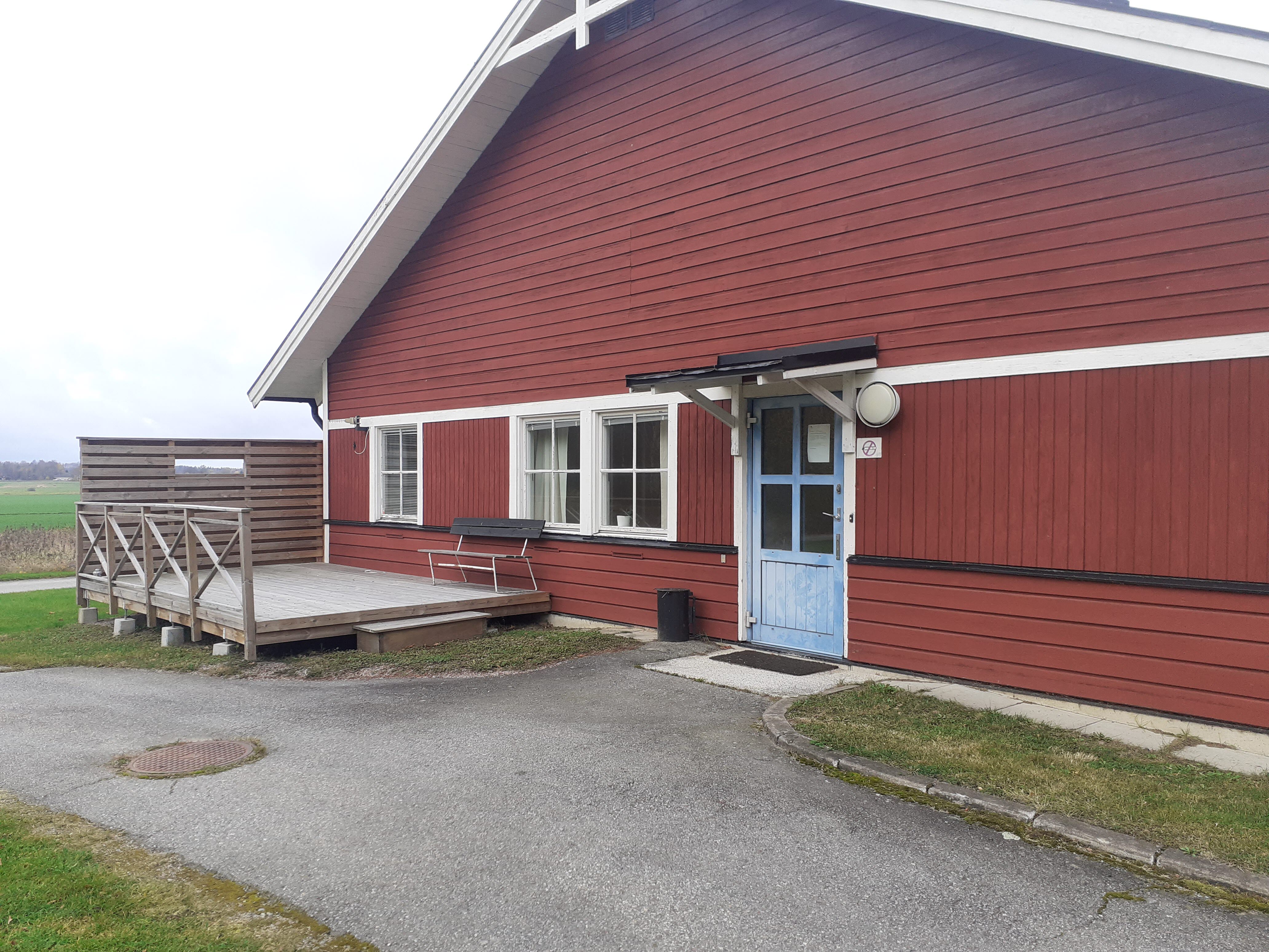 A small house in the background