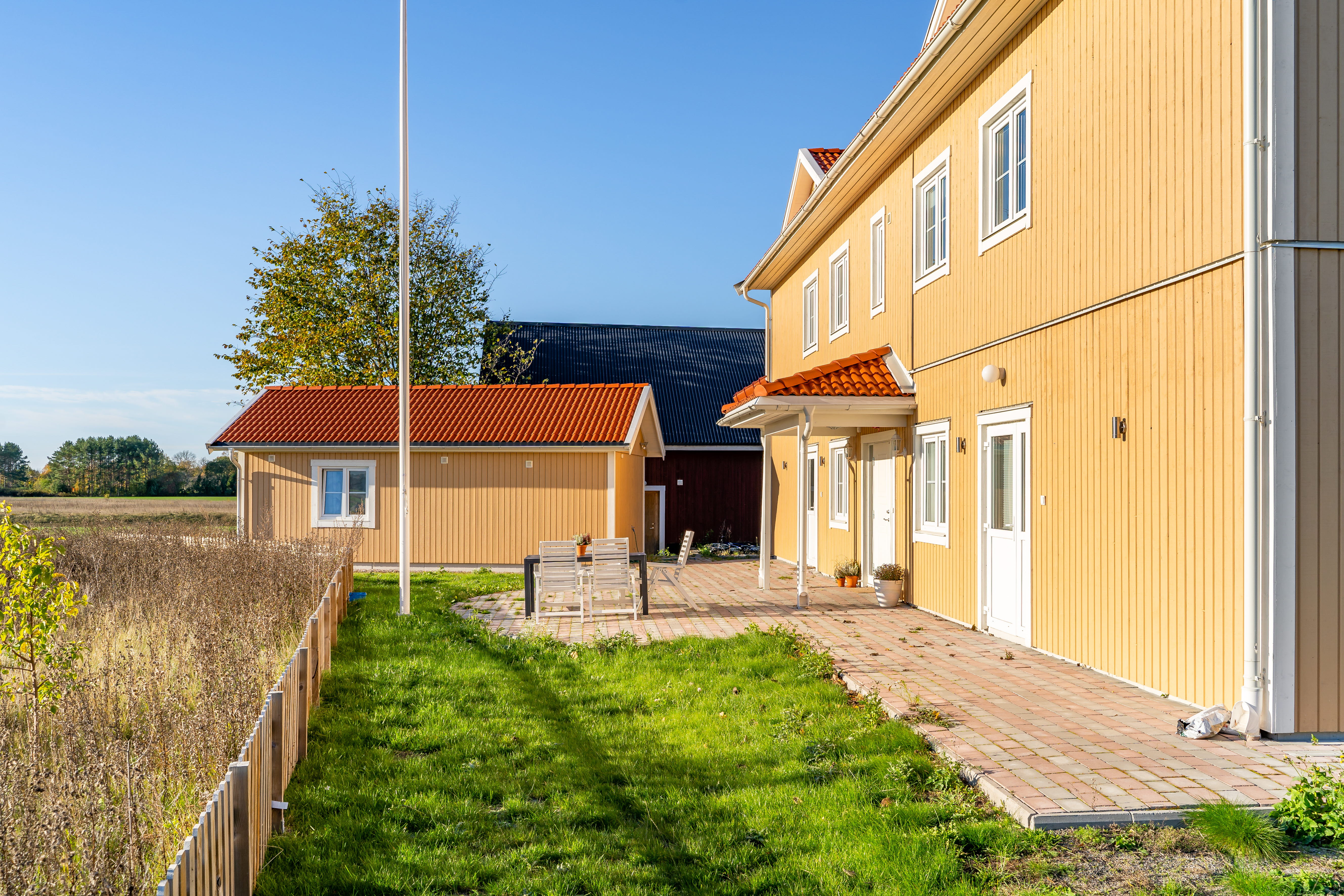 A house with a grass field