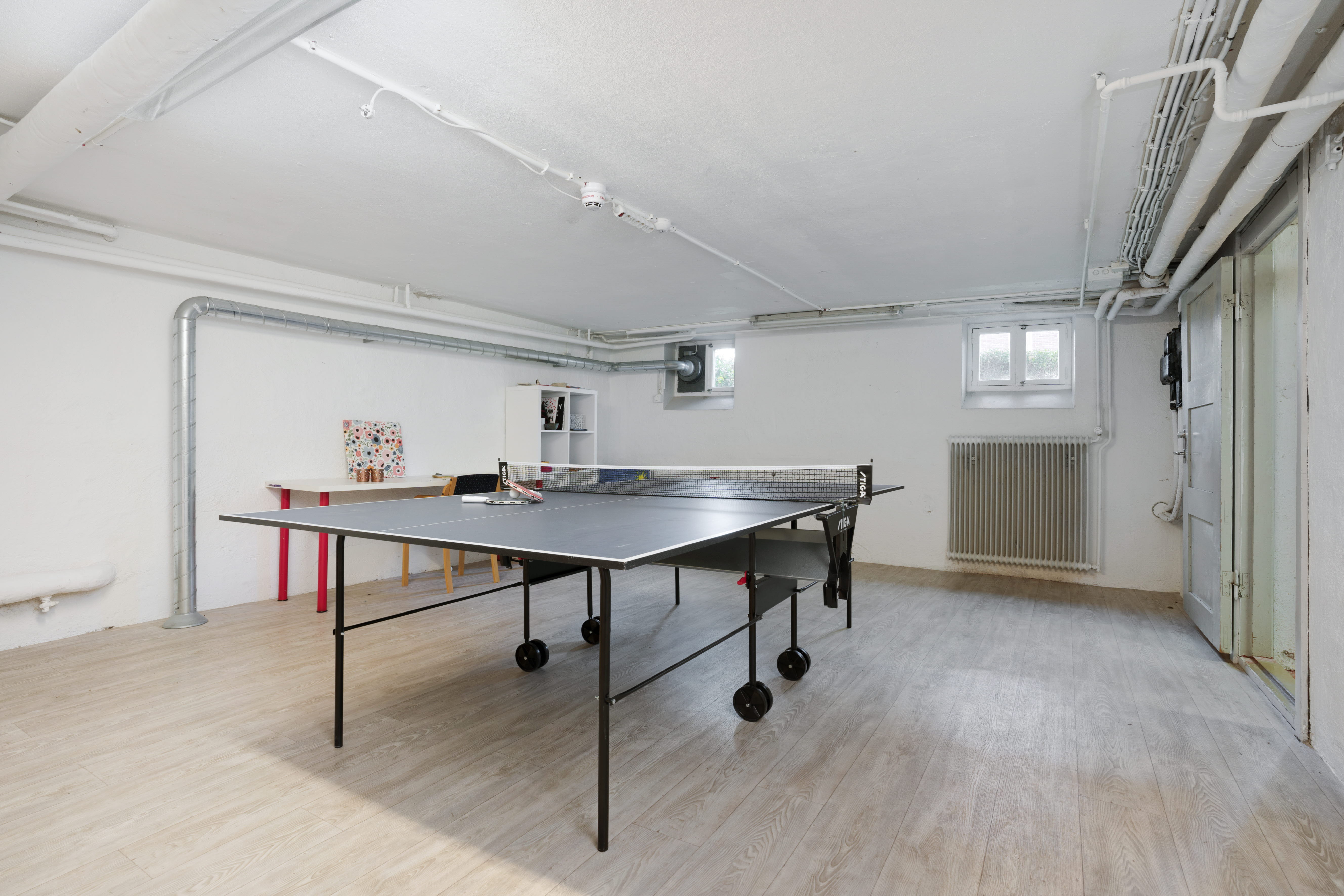 A room with a wooden floor
