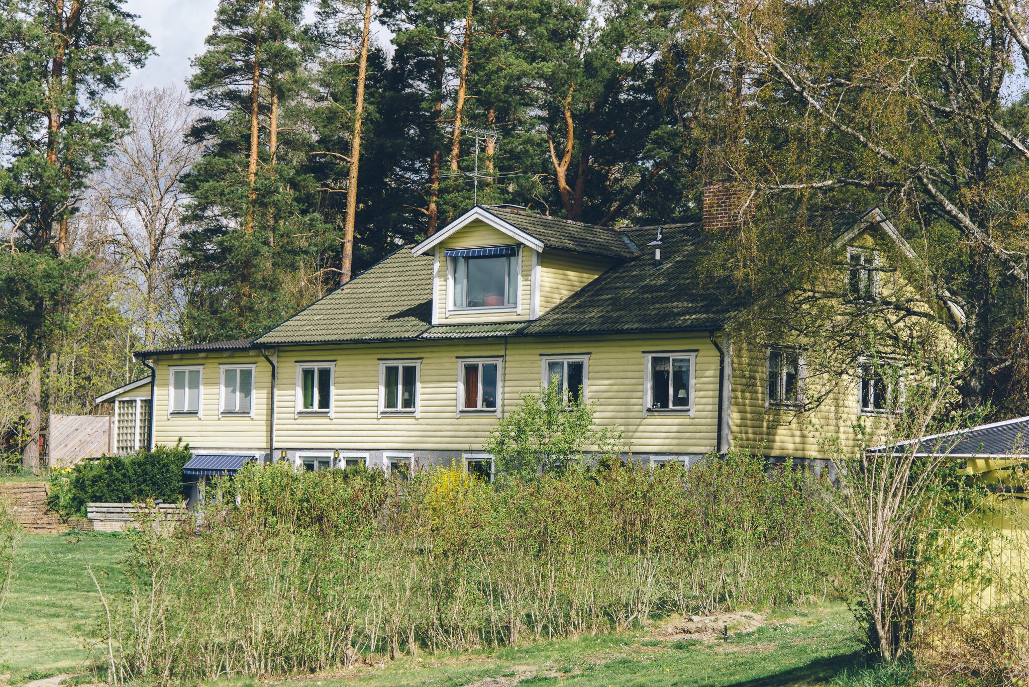 A house with a grass field