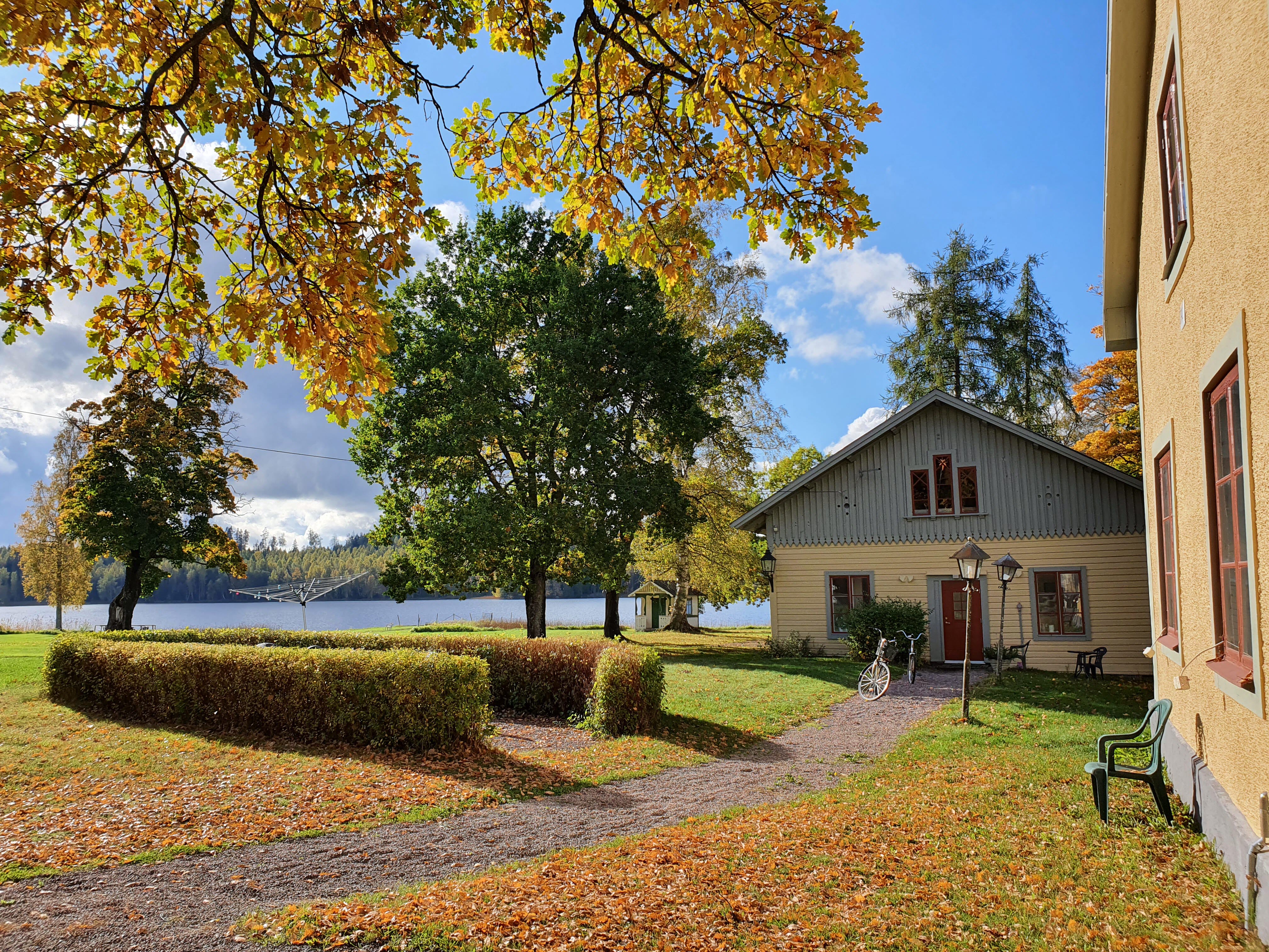 A house with trees in the background