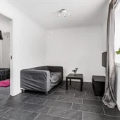 A room with a tile floor