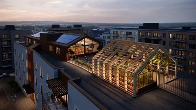 Take on a building that shows a roof terrace