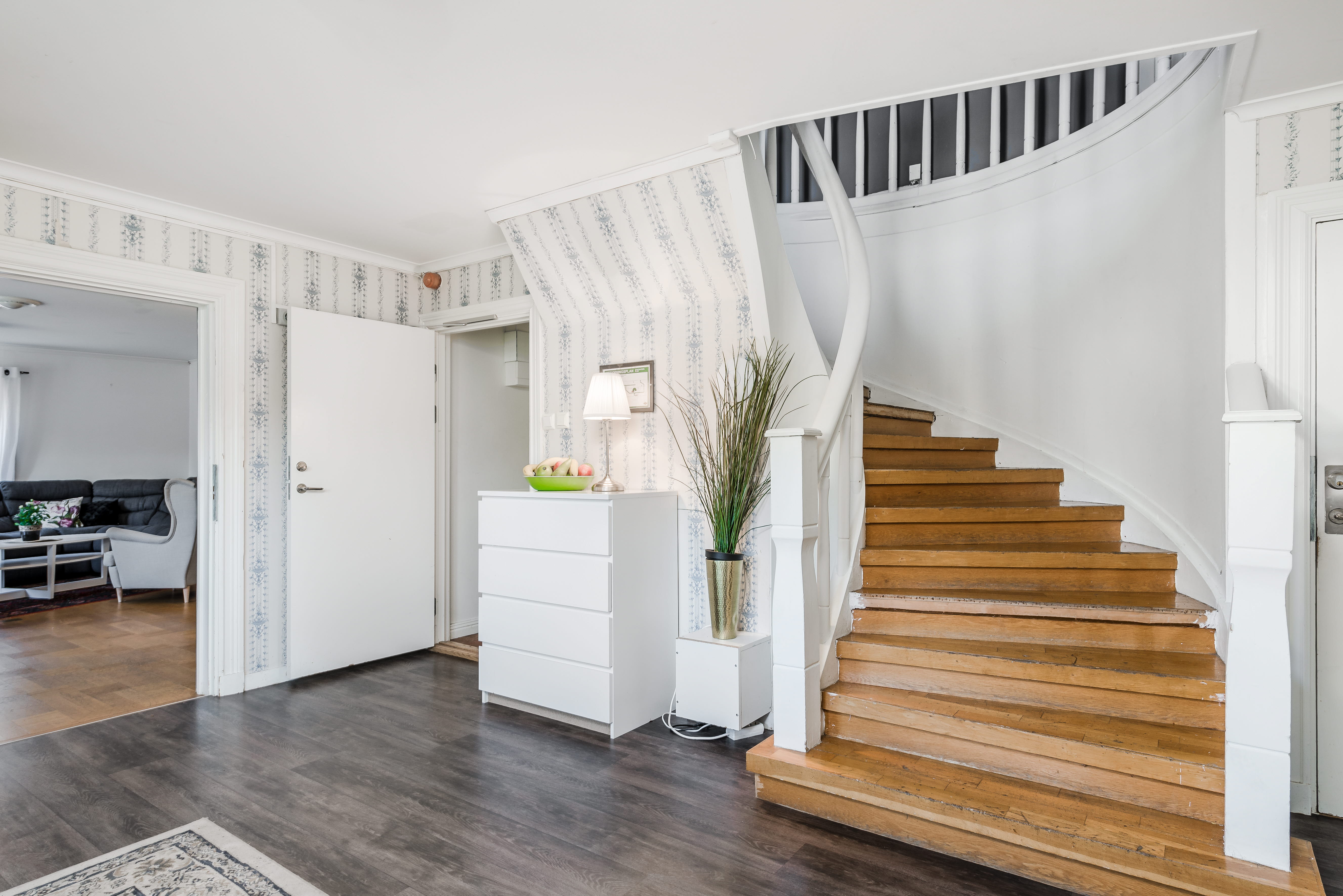 A room with a wood floor