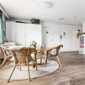A room filled with furniture and a table