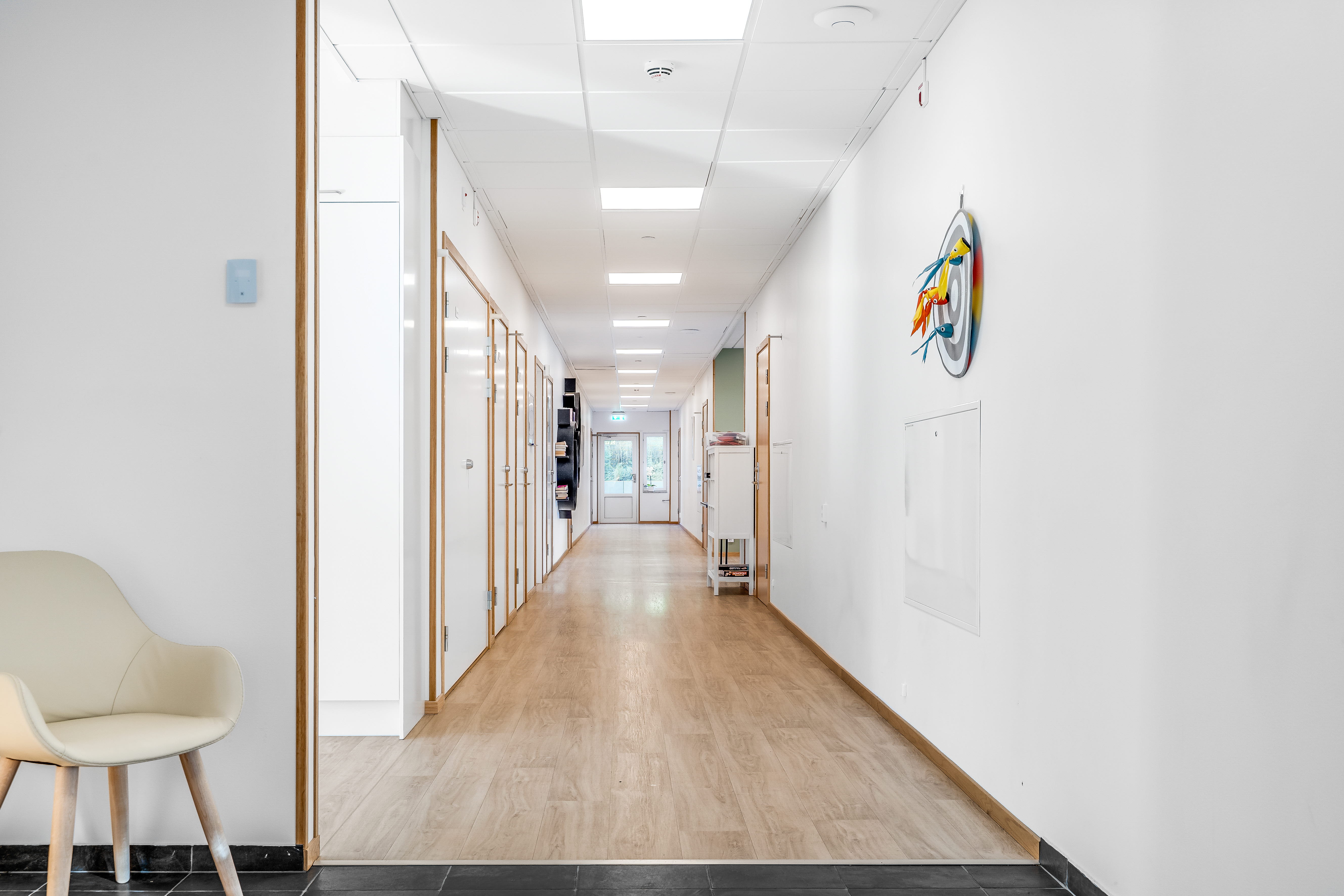 A room with a wood floor