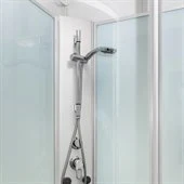 A shower stall in a room