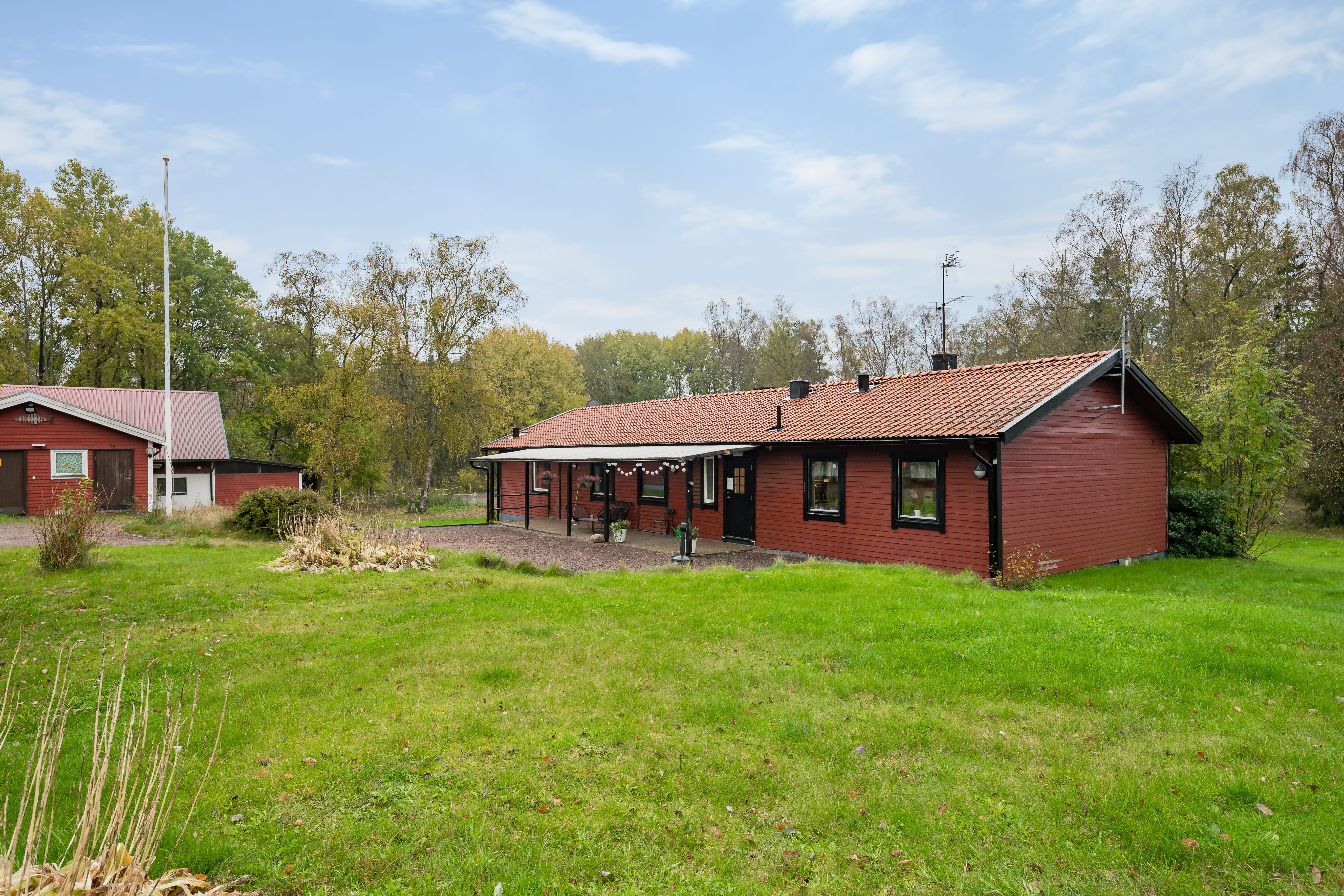 A house with a grass field