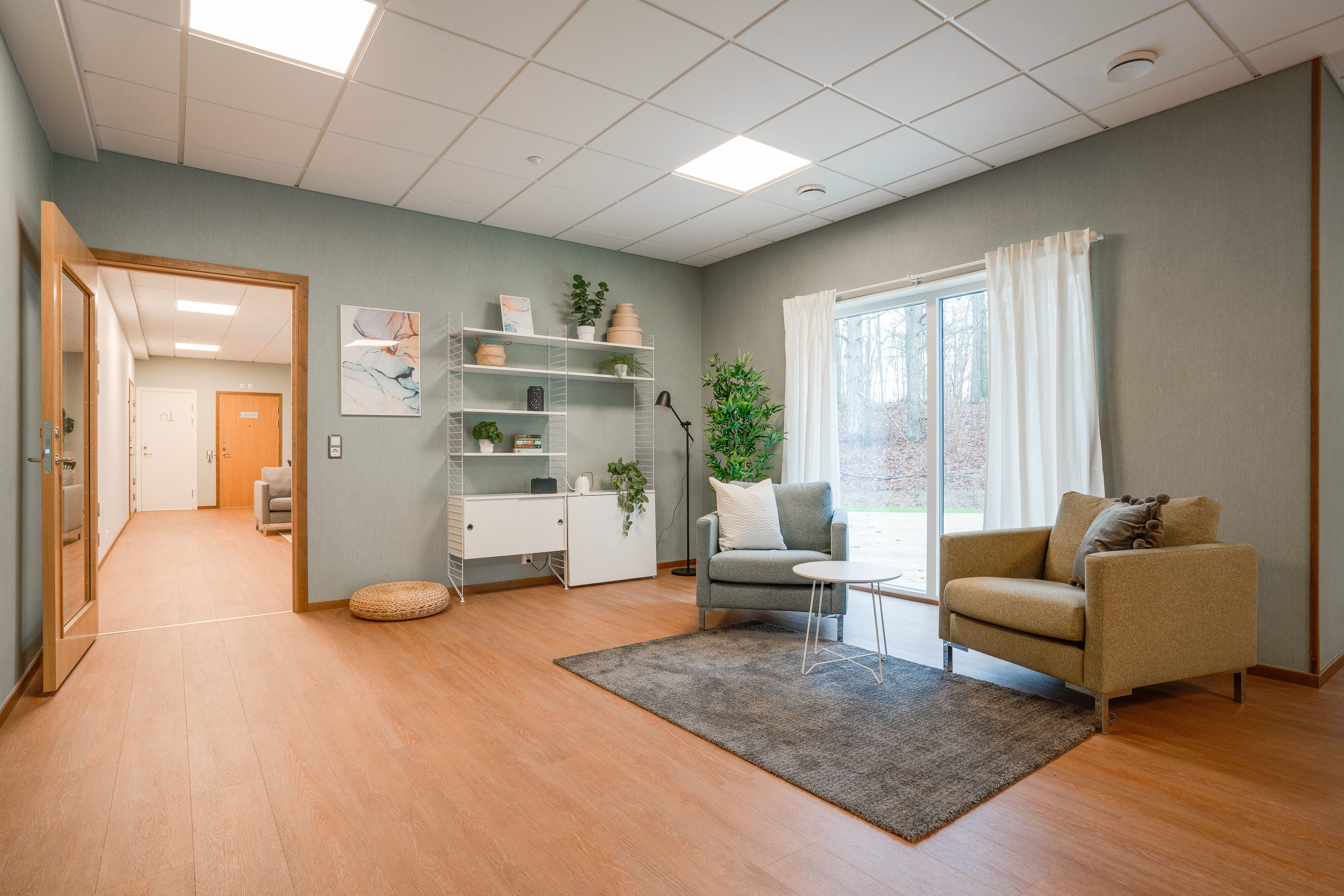 A room with a wood floor