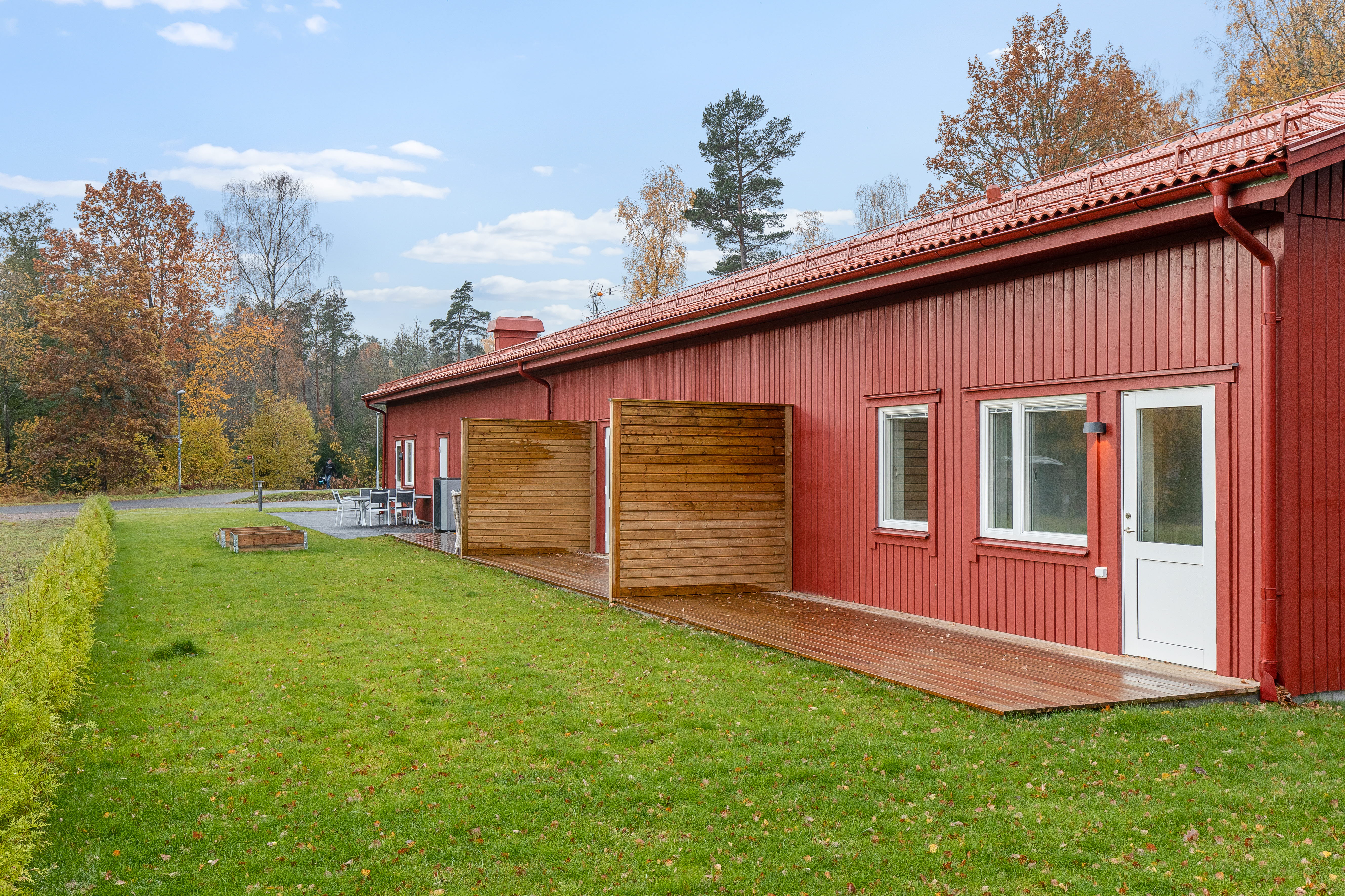 A house with a grass field