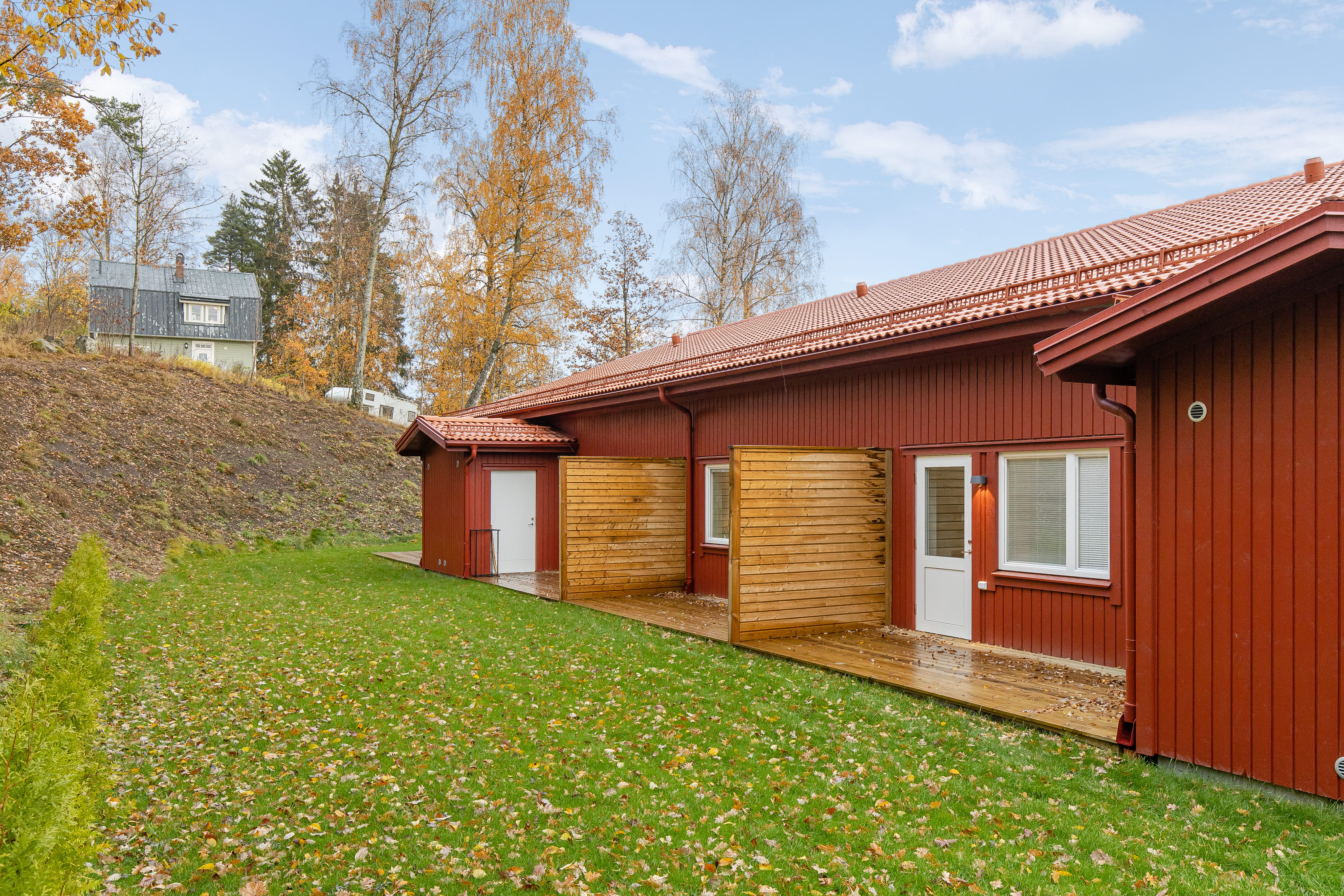 A house with a grass field