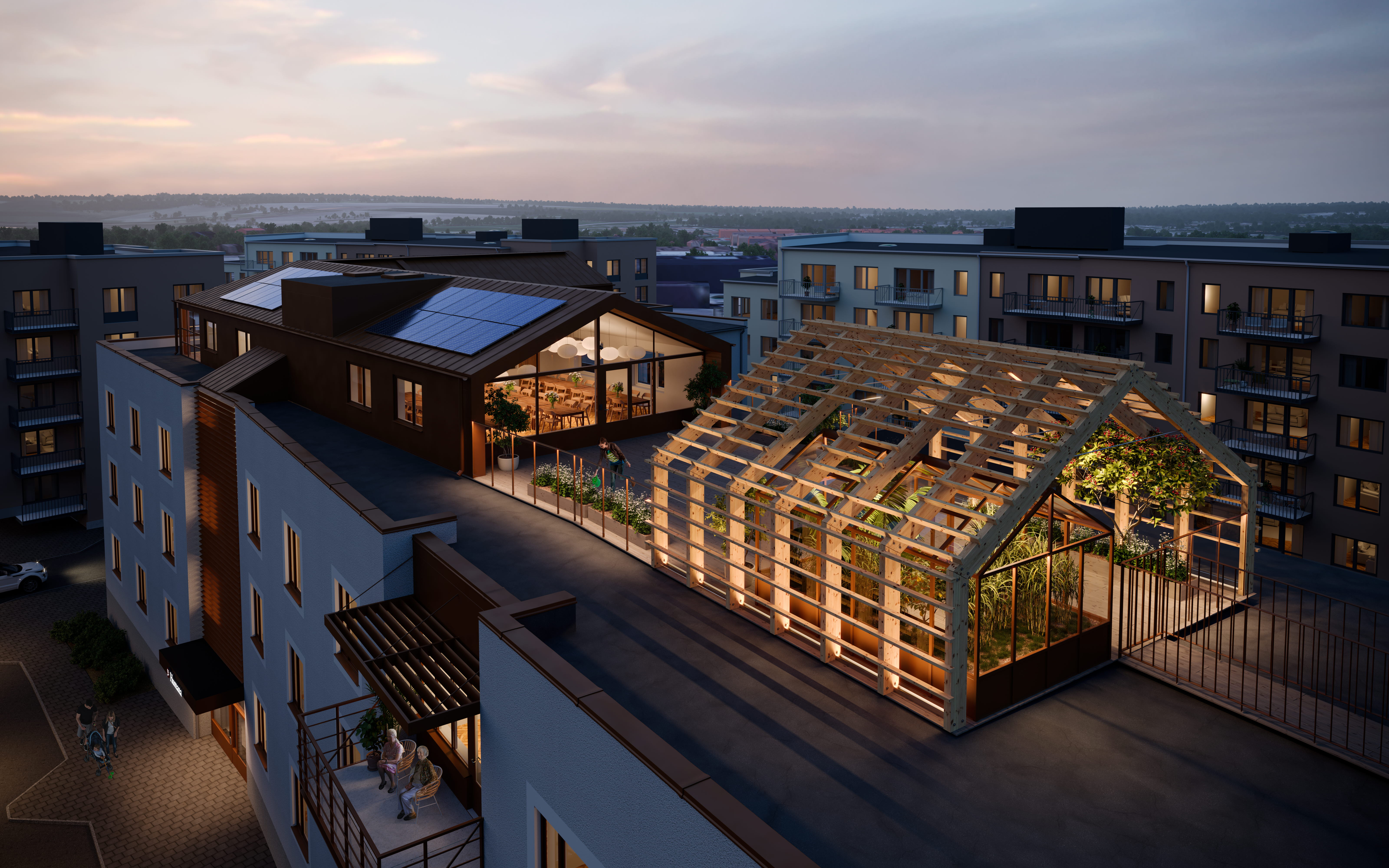 Take on a building that shows a roof terrace