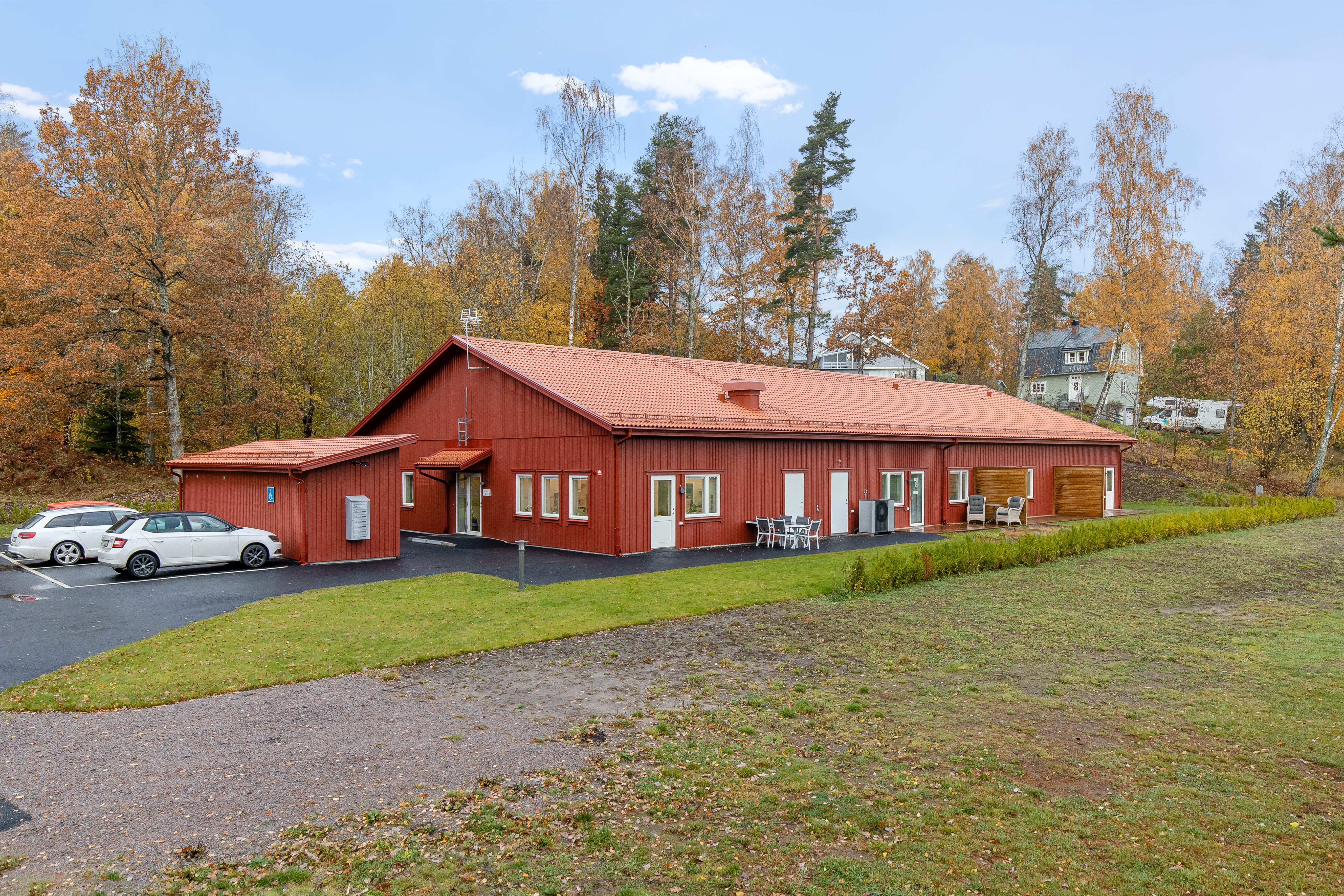 A house with a grass field