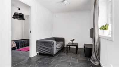 A room with a tile floor